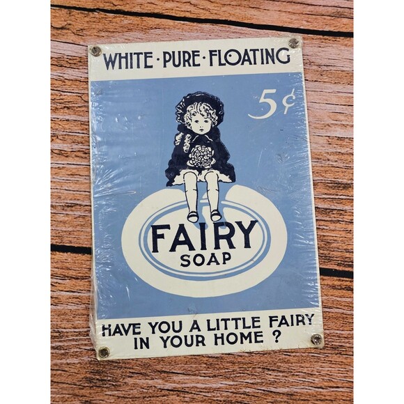 Ande Rooney Other - NEW SEALED Vintage 10 x 7" 5 Cents Fairy Soap Metal Enamel Sign Bathroom Decor